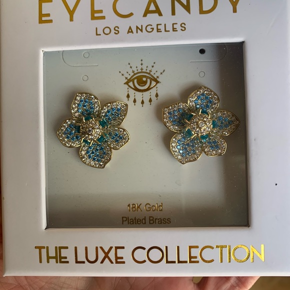 Beautiful, sparkly, sky blue CZ flower earrings.  Summer trend. - Picture 3 of 3